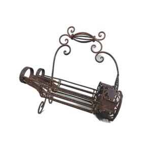 Wrought Iron Wine Caddy Vintage Wine Rack Ornamental Handle Fine Metal Work